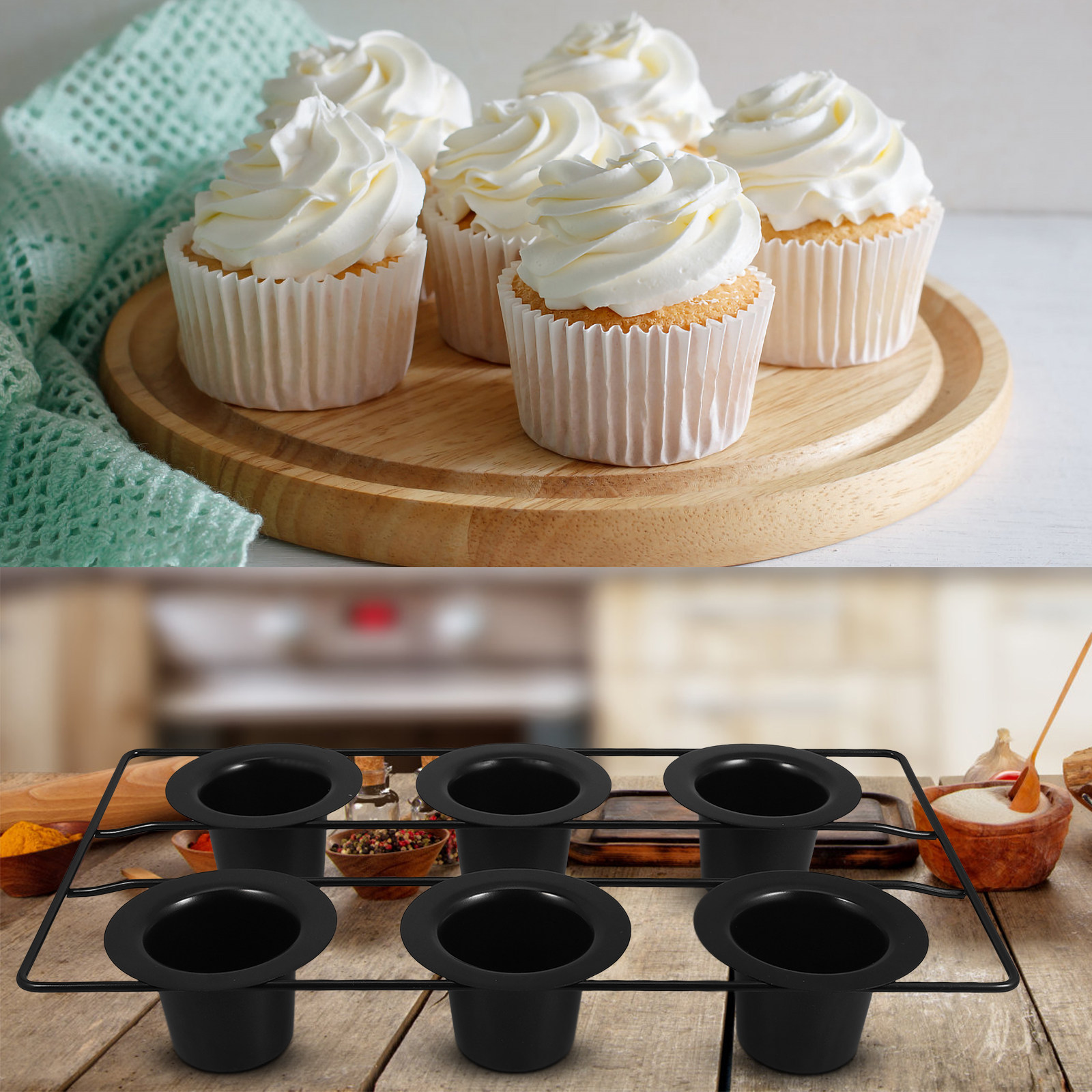 Muffin Tin Nonstick - 6カッププレミアムブラックカーボンスチールノンスティックマフィンパン、家族のパーティー用深型カップケーキ型、マフィン、カップケーキ、ポップオーバー用