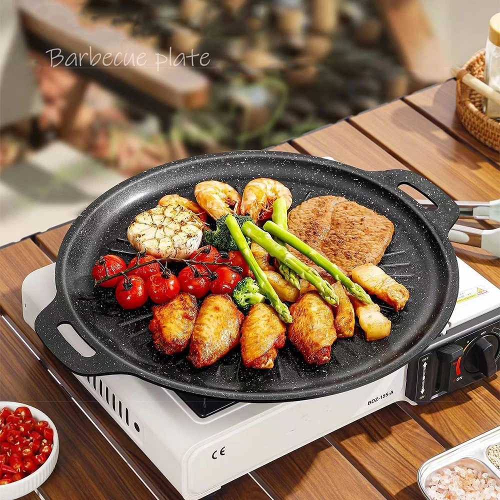 Kitchen Baking Trays - 34 センチメートル屋外バーベキューグリルパンノンスティックベーキングトレイ韓国バーベキューロースティググリルプレートキャンプポットフライパンキッチン調理器具