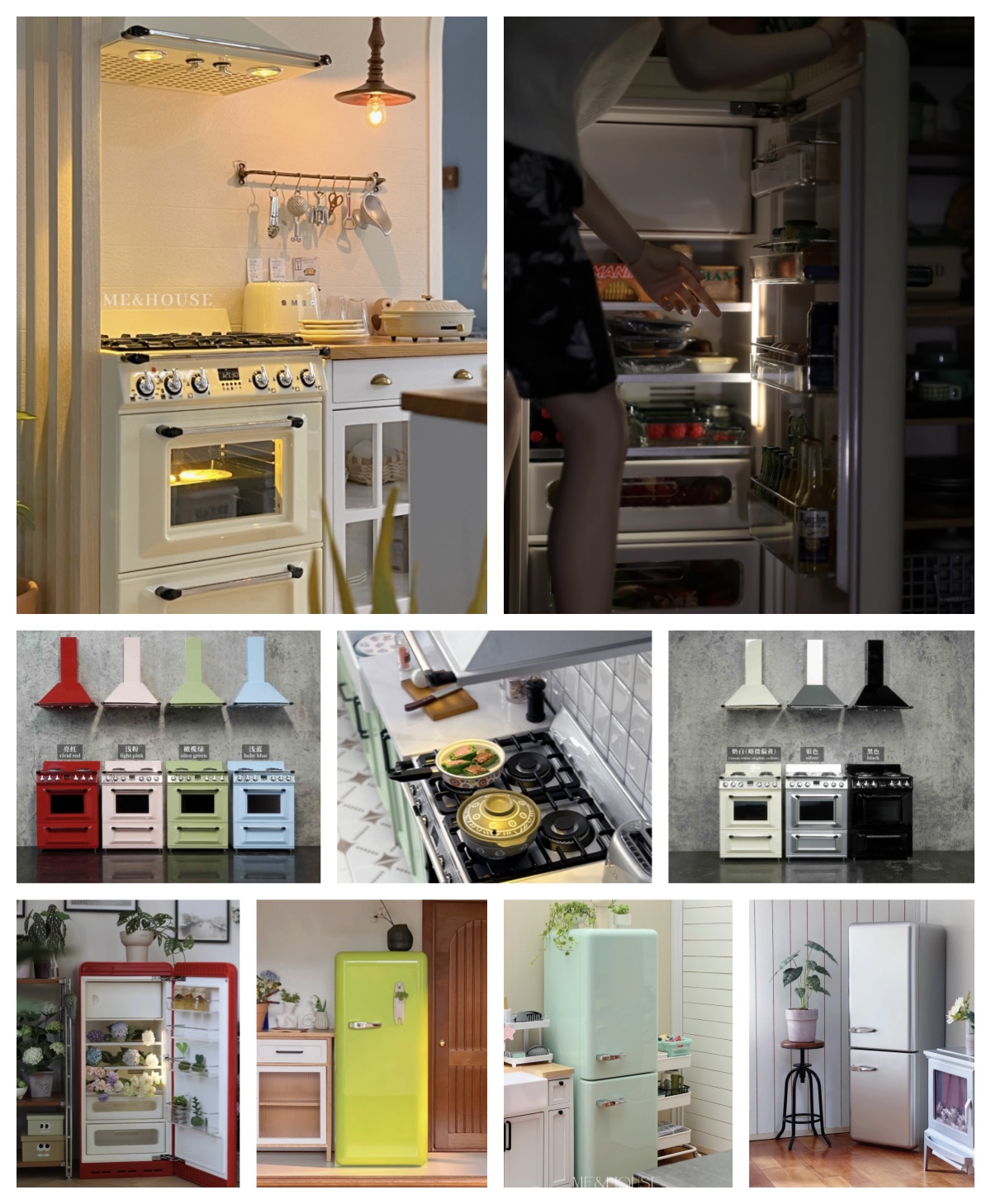 Kitchen Q - 1/6 モダンなミニチュアキッチン家具ブライス/BJD ミニ冷蔵庫ドアレンジフードドールハウス家電 DIY 人形アクセサリー