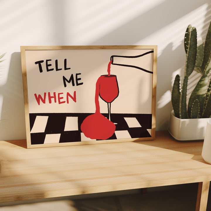 Kitchen Q - ヴィンテージ「Tell Me When Drink」キャンバスウォールアートポスター、額装されていない抽象的な赤ワイン風景プリント、リビングルームやキッチンの装飾に最適