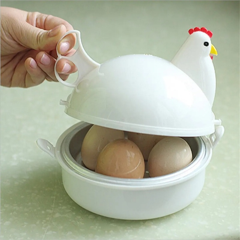 Kitchen Q - 新しい素敵な鶏の形の卵ボイラー蒸し器 4 卵 1 卵電子レンジ卵調理器調理ツールキッチンアクセサリー