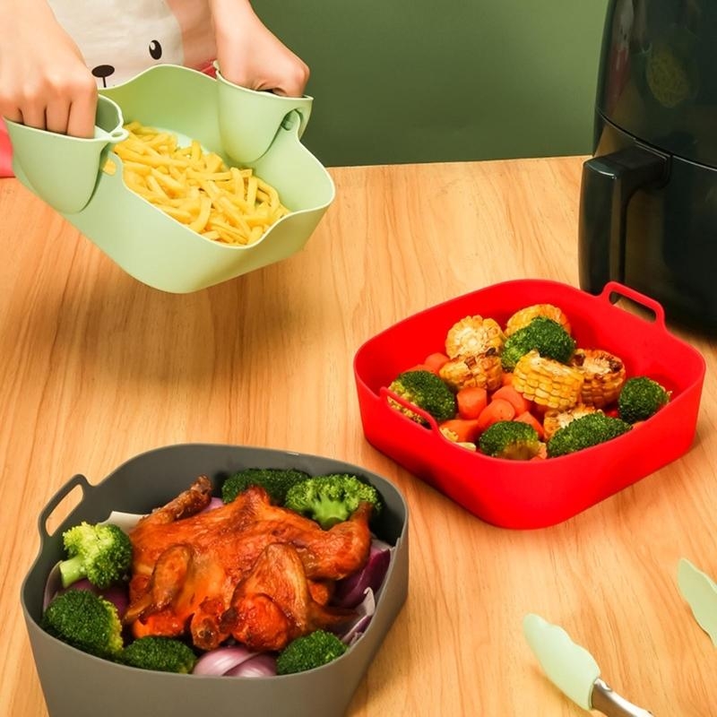 Kitchen Baking Pans For Sale - シリコンバスケット 正方形 ノンスティック 食品グレード 再利用可能 エアフライヤーライナー