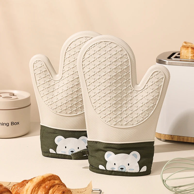 Kitchen Baking Gloves - シリコン断熱手袋 厚手、滑り止め、高温オーブン用手袋 ベーキングや火傷防止用キッチンハンドクランプ