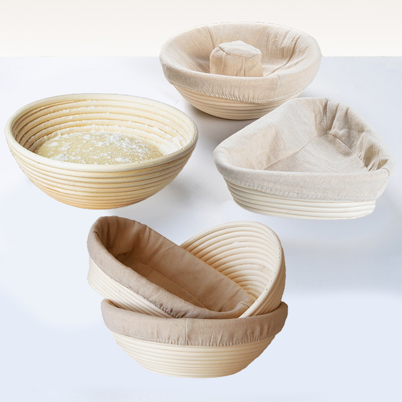 Proofing Basket Banneton - 天然籐製パン発酵かご（リネンクロスライナー付き）サワー種生地発酵バスケットパン焼き道具