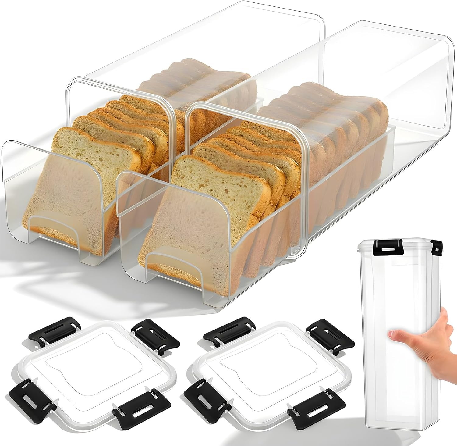 Kitchen Baking Trays - 密閉蓋付きパン保存容器、引き出しトレイ付き透明プラスチック製パンボックス、サンドイッチやパン用の透明パンキーパー/セーバー