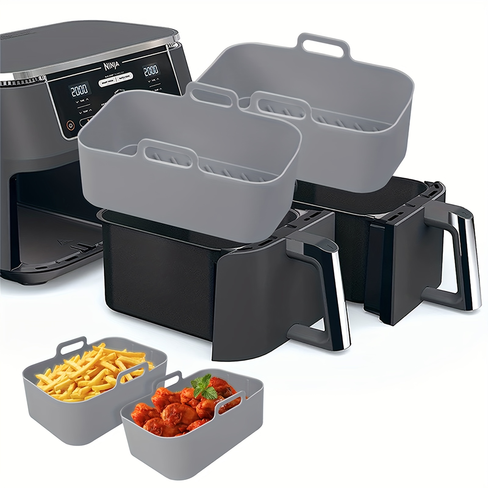 Kitchen Baking Trays - 1/2 個エアフライヤーシリコントレイ再利用可能な忍者デュアルバスケットベーキングパンオーブンポットプレートライナーエアフライヤーキッチン揚げアクセサリー