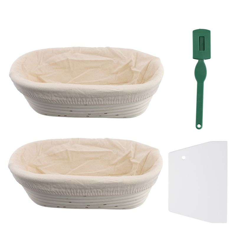 Proofing Basket Banneton - A67K-バヌトン発酵かごセット - 職人技のサワー種パン用ベーカリーバスケット、生地スクレーパー/カッター＆ブロットフォーム布製ライナー