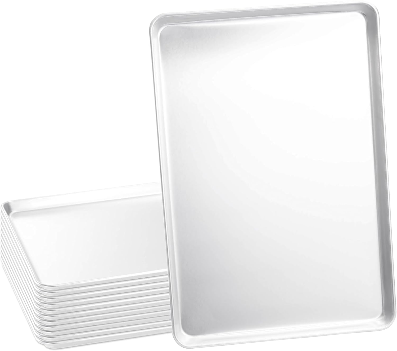 Kitchen Baking Trays - フルサイズ業務用アルミ製ベーキングシートパンセット、大型18x26インチ、頑丈なワイヤー補強リム付きフラットクッキートレイ、ベーカリー、レストラン、家庭用オーブン、キッチン調理用、12個セット