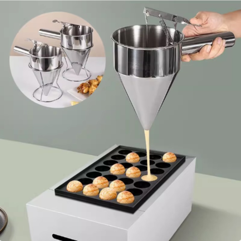 Kitchen Q - 600/1200MLステンレス製液体漏斗ディスペンサー、タコボールツール、ハンドルとブラケット付き調理キッチンアクセサリー