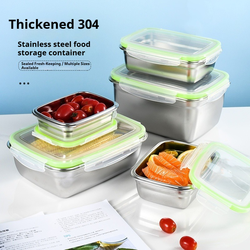 Kitchen Baking Tins - 304ステンレス製ランチボックスセット、シリコン製透明蓋付き、積み重ね可能な食品保存容器、キッチン、学校、オフィス用