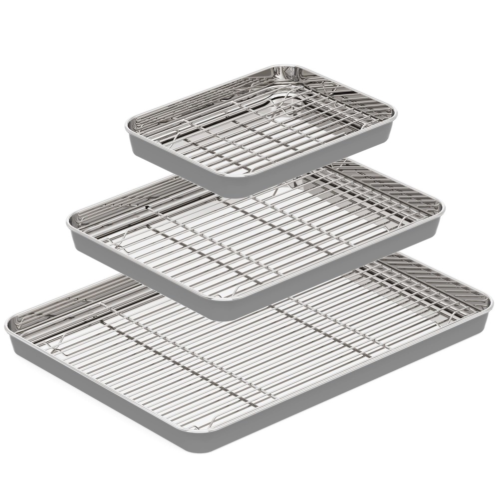 Cooling Rack Wire - ワイヤーラック付きステンレス製ベーキングシート、均一加熱耐久性のあるデザートパン用トレイ、冷却ラック＆サービングプラッターキッチン用