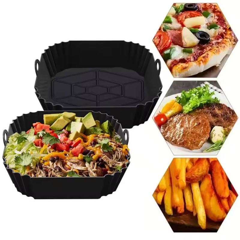 Kitchen Baking Trays - シリコン製エアフライヤーポットトレイ（ハンドル付き）1個、スクエアエアフライヤーベーキングパン、キッチンベーキング用再利用可能エアフライヤーライナー