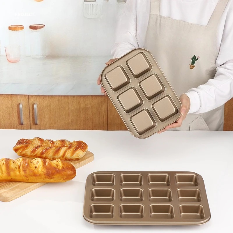 Muffin Tin Nonstick - 12 キャビティベーキングトレイ正方形多目的ベーキングトレイノンスティックミニマフィンベーキングケーキパンマフィンティントレイキッチンアクセサリー