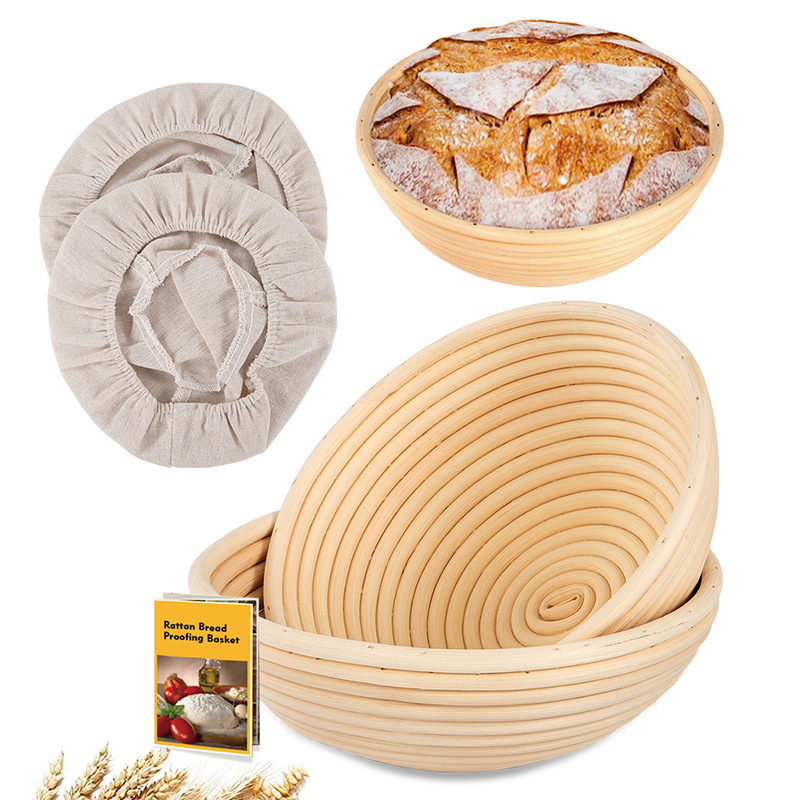 Proofing Basket Banneton - パン発酵かご - ヨーロッパスタイルの丸型＆楕円形発酵ボウル、職人パン用の耐久性のあるプラスチック製手編みベーキング型