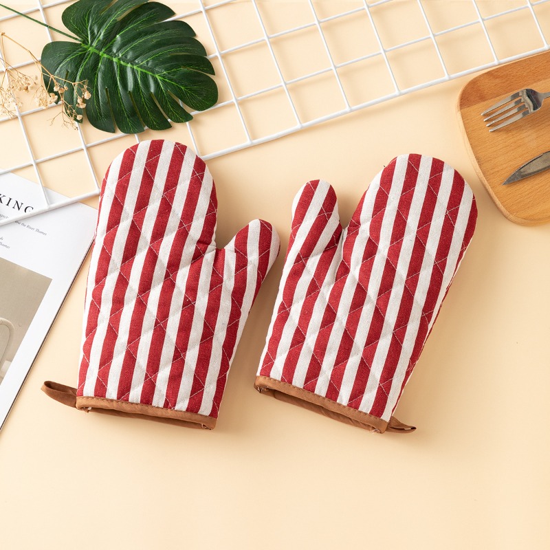 Kitchen Baking Gloves - 2 個の厚みのあるオーブンミットホームキッチン格子ミット高温耐性ベーキング電子レンジミットキッチンベーキング用品