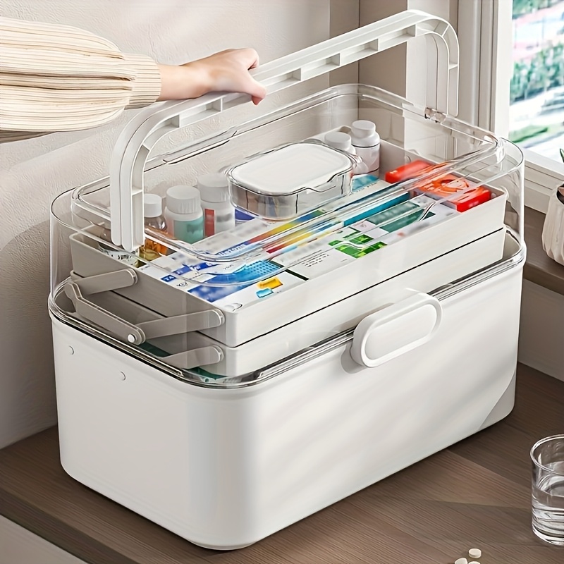 Kitchen Baking Tins - 大容量透明蓋付き薬収納ボックス/ディスペンサーボックス - プラスチック製薬品収納キャビネット、家庭、オフィス、キッチン、バスルーム、寝室用多目的オーガナイザーボックス - 薬や事務用品用の省スペースカウンタートップオーガナイザー -