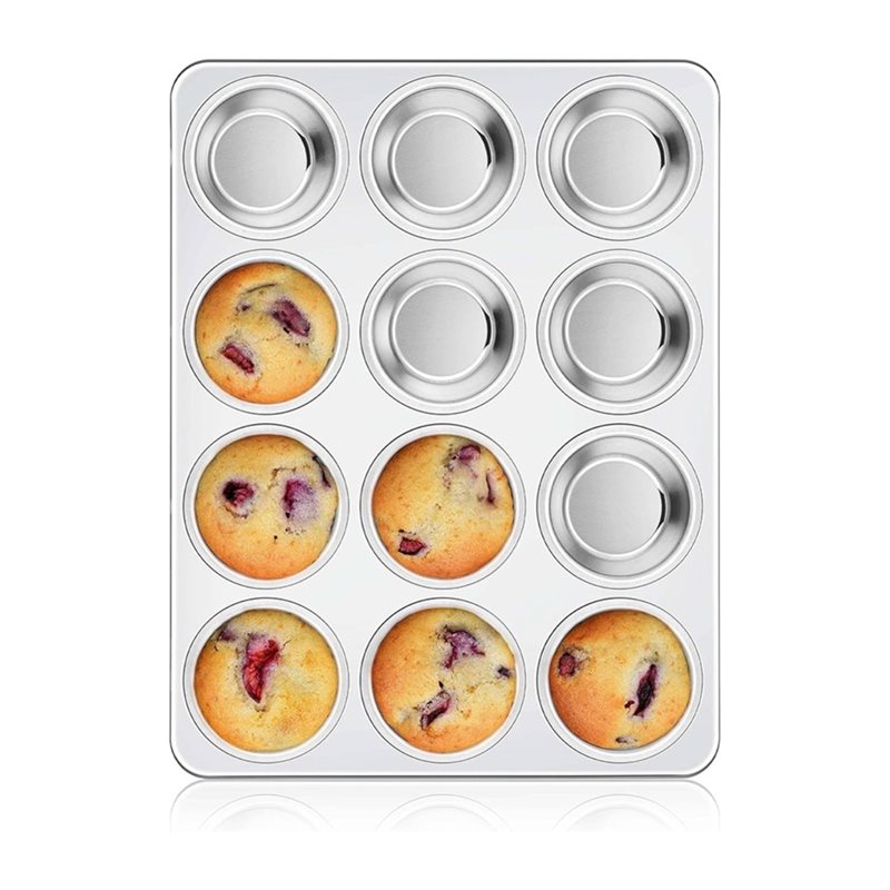 Muffin Tin Nonstick - ABAE-マフィンパン、ステンレススチール製カップケーキ型（12カップ入り、レギュラーサイズ）、13.8インチ×10.4インチのノンスティックメタルエッグバイトトレイ