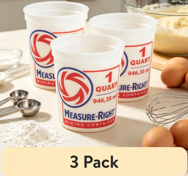 Kitchen Baking Area - 丸型プラスチック製ミキシング容器 1クォート クリア計量カップ 3個セット キッチン用 製菓・調理用
