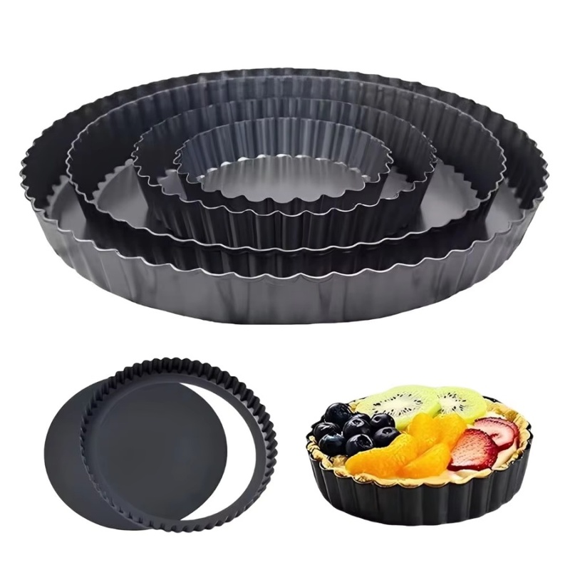 Kitchen Baking Trays - 1個入り 取り外し可能な底面溝付きタルトパン ノンスティック炭素鋼キッシュパイ型 波型エッジベーキングトレイ フルーツケーキ キッチンオーブン用
