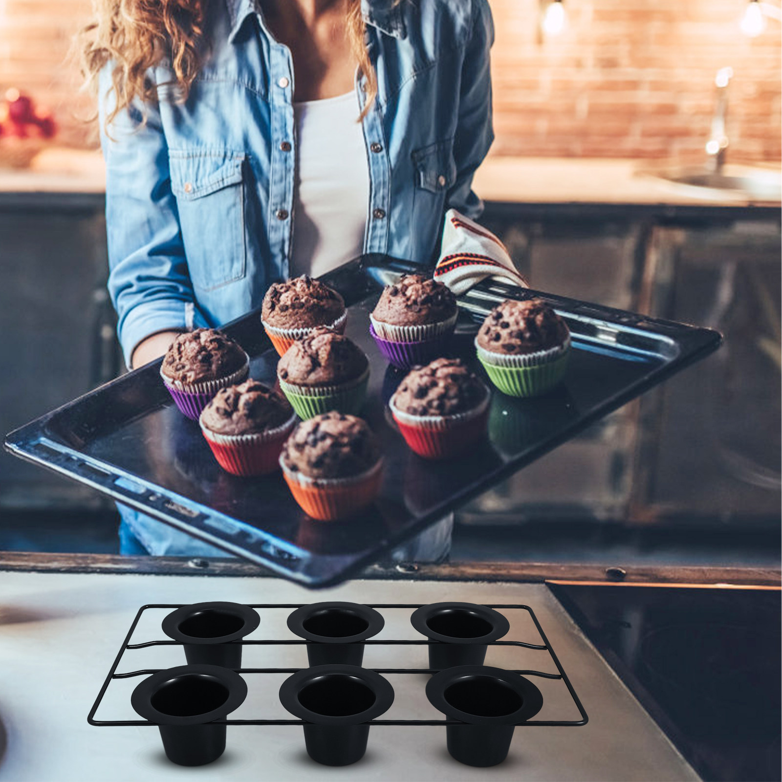 6カッププレミアムブラックカーボンスチールノンスティックマフ - Muffin Tin Nonstick のレビューと価格
