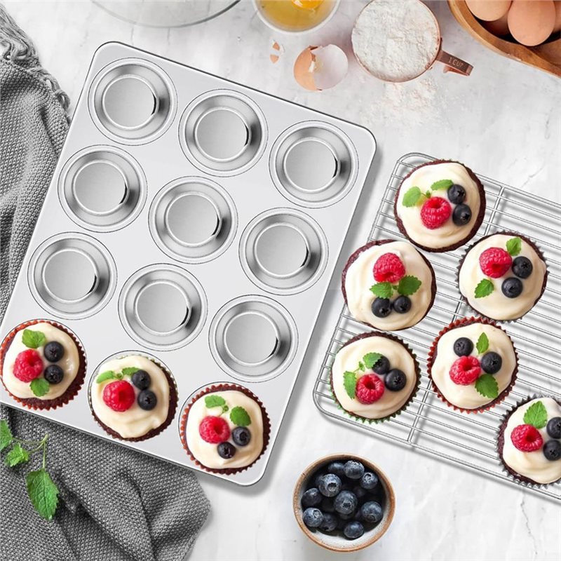 ABGH-マフィンパン、ステンレス製カップケーキ型（12カッ - Muffin Tin Nonstick のレビューと価格