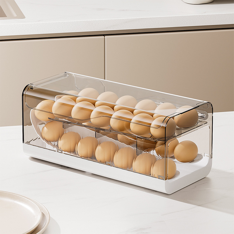 冷蔵庫用自動回転式卵ディスペンサー 2段式省スペース卵ホルダ - Kitchen Baking Tins のレビューと価格