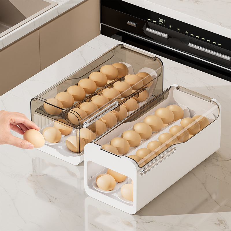 冷蔵庫用自動回転式卵ディスペンサー 2段式省スペース卵ホルダ - Kitchen Baking Tins のレビューと価格