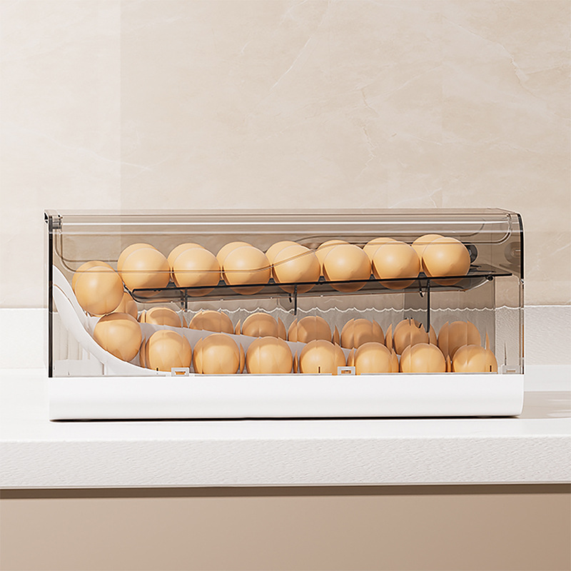 冷蔵庫用自動回転式卵ディスペンサー 2段式省スペース卵ホルダ - Kitchen Baking Tins のレビューと価格