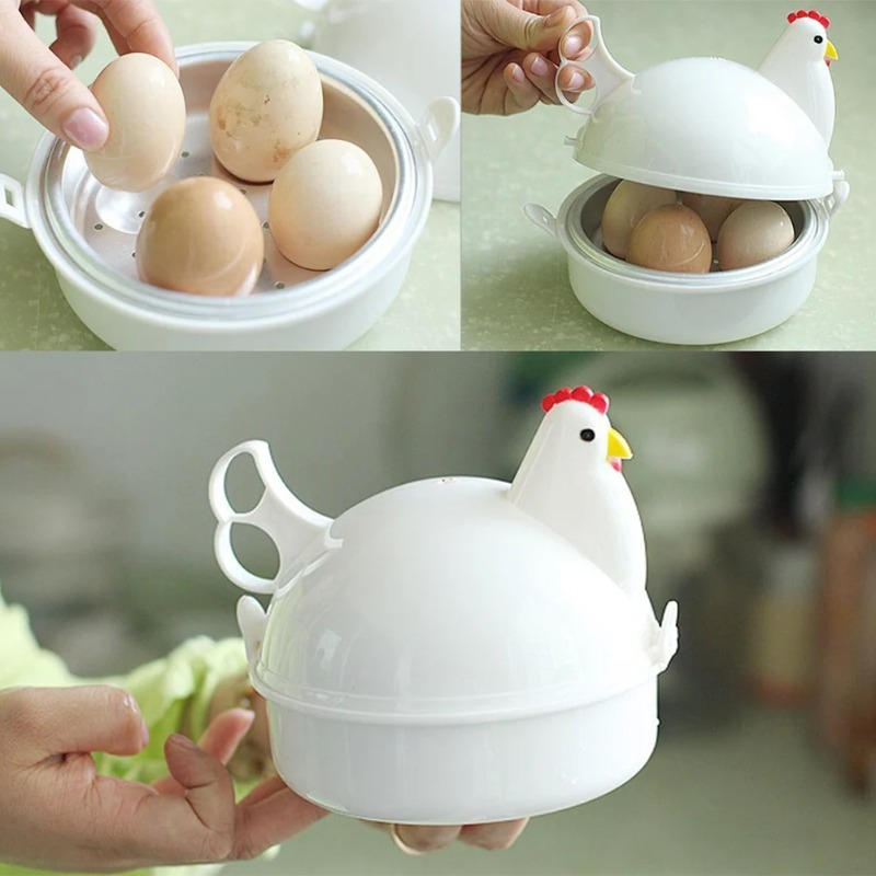 新しい素敵な鶏の形の卵ボイラー蒸し器 4 卵 1 卵電子レン - Kitchen Q のレビューと価格