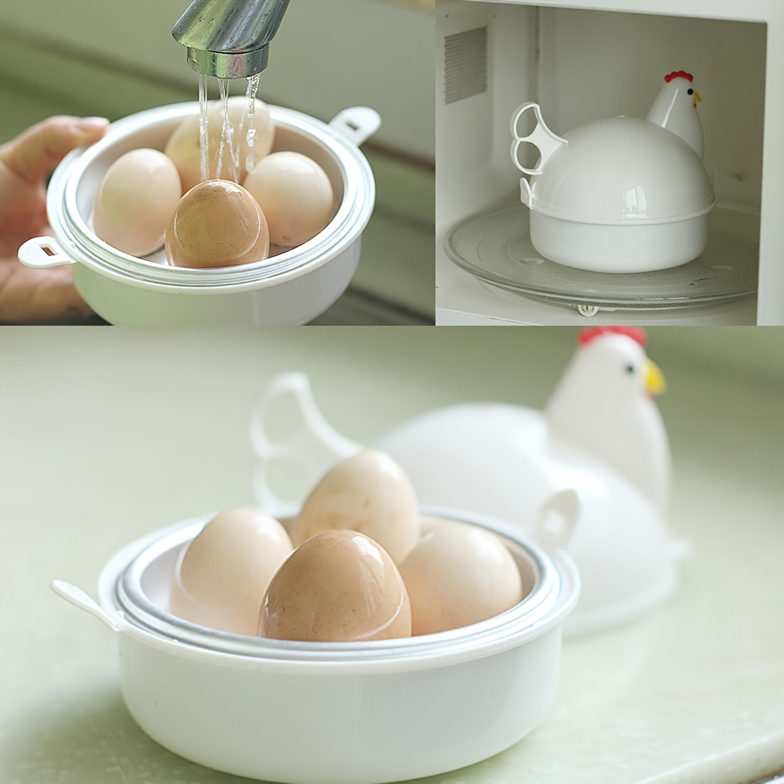 新しい素敵な鶏の形の卵ボイラー蒸し器 4 卵 1 卵電子レン - Kitchen Q のレビューと価格