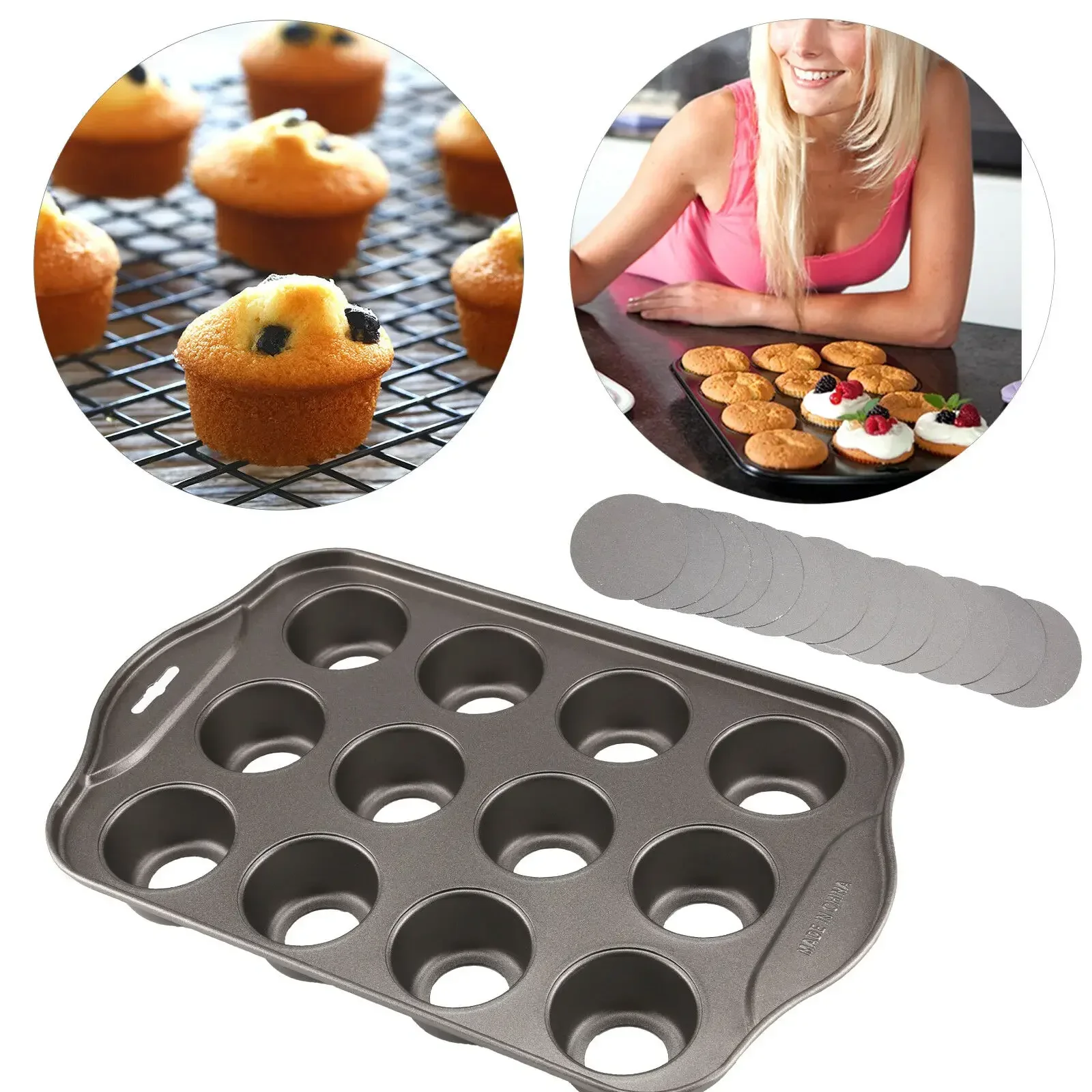 12個入りミニベーキングチーズケーキカップケーキトレイノンス - Muffin Tin Nonstick のレビューと価格