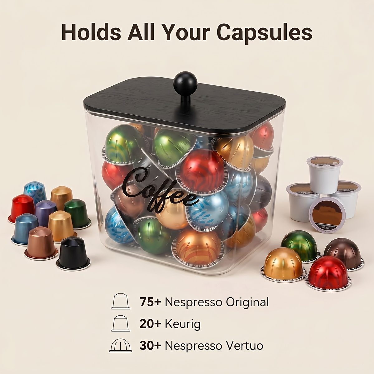 蓋付きコーヒーポッドホルダー プラスチック製収納ボックス K - Kitchen Baking Tins のレビューと価格