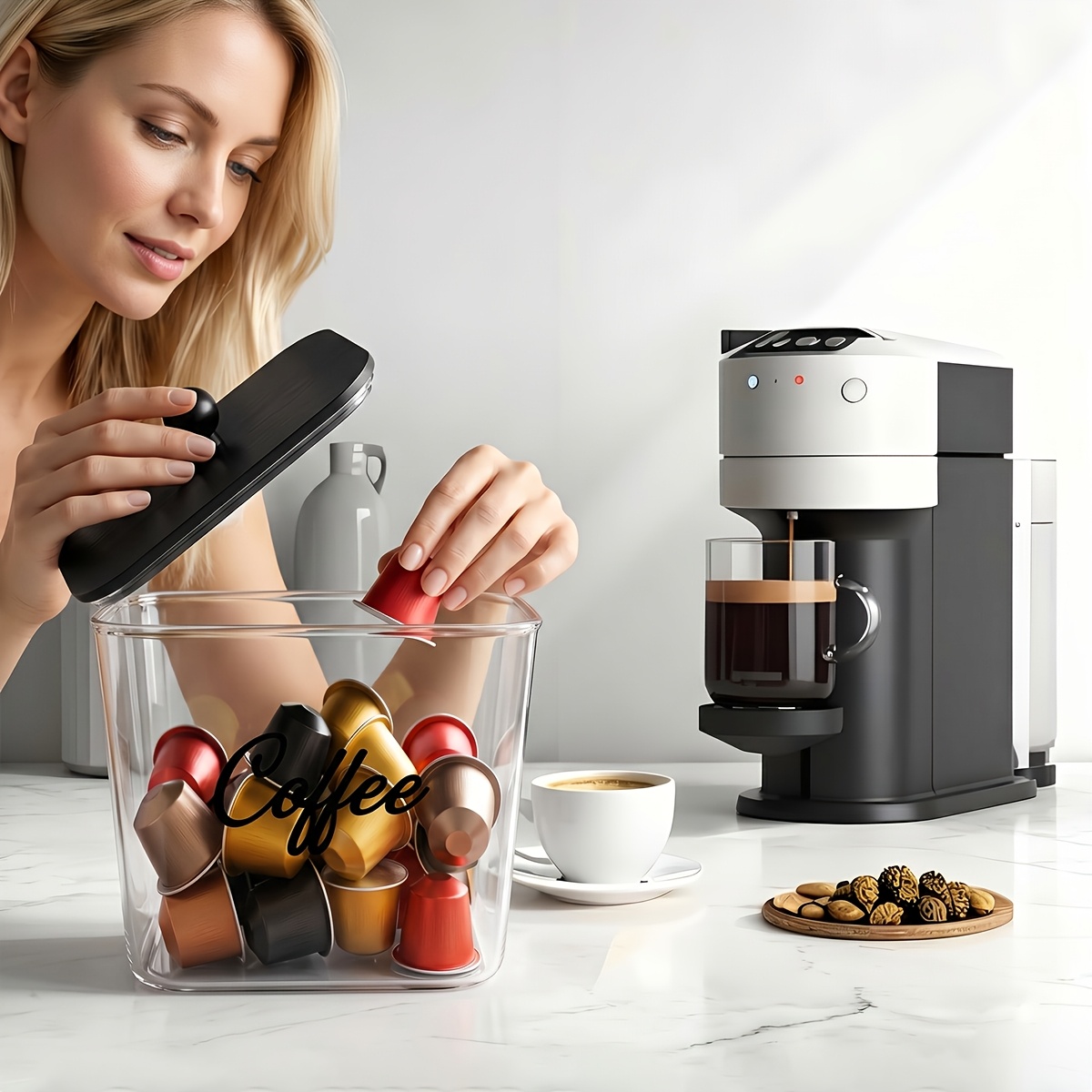 蓋付きコーヒーポッドホルダー プラスチック製収納ボックス K - Kitchen Baking Tins のレビューと価格