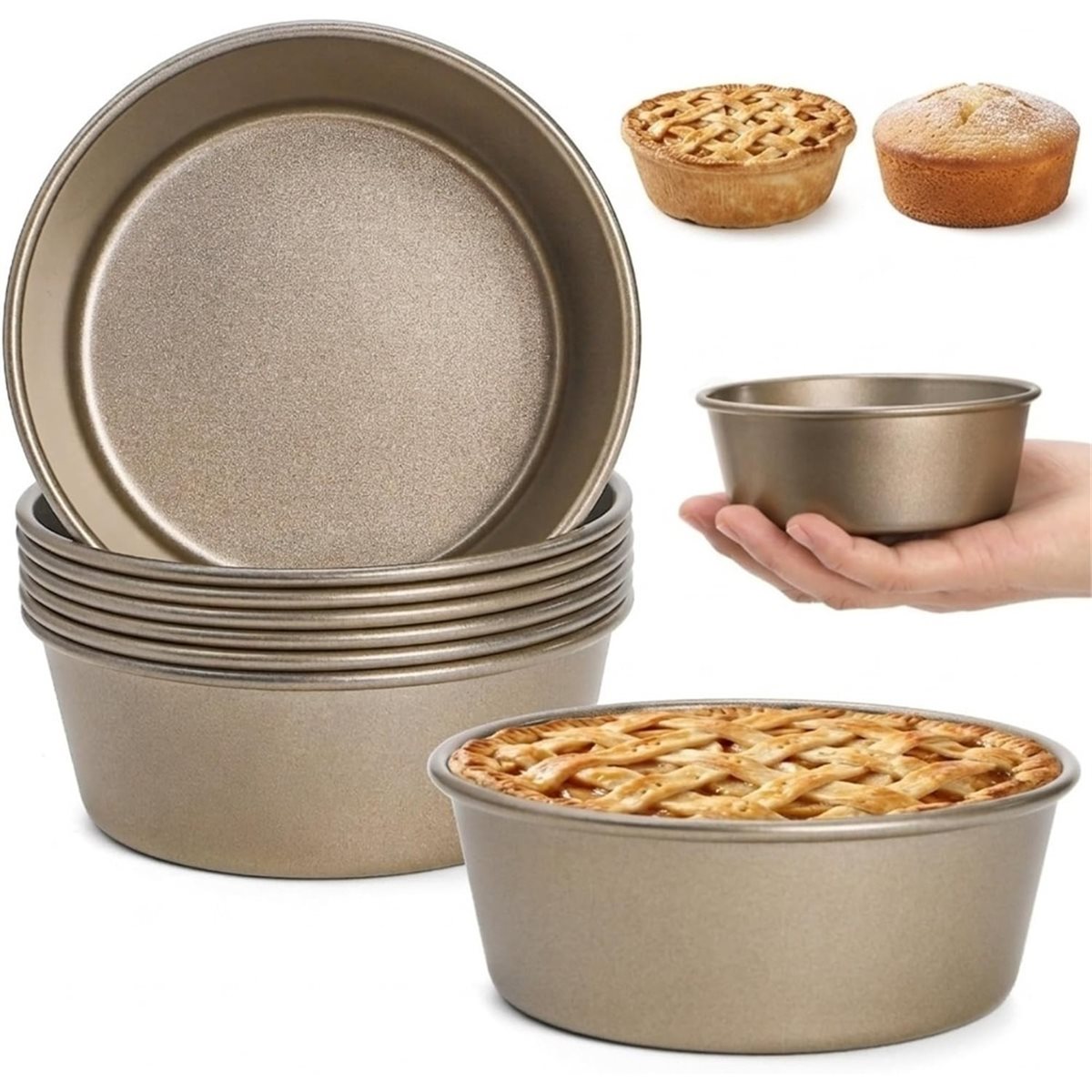 8パックミニパイパン、4インチ再利用可能なノンスティック小型 - Muffin Tin Nonstick のレビューと価格