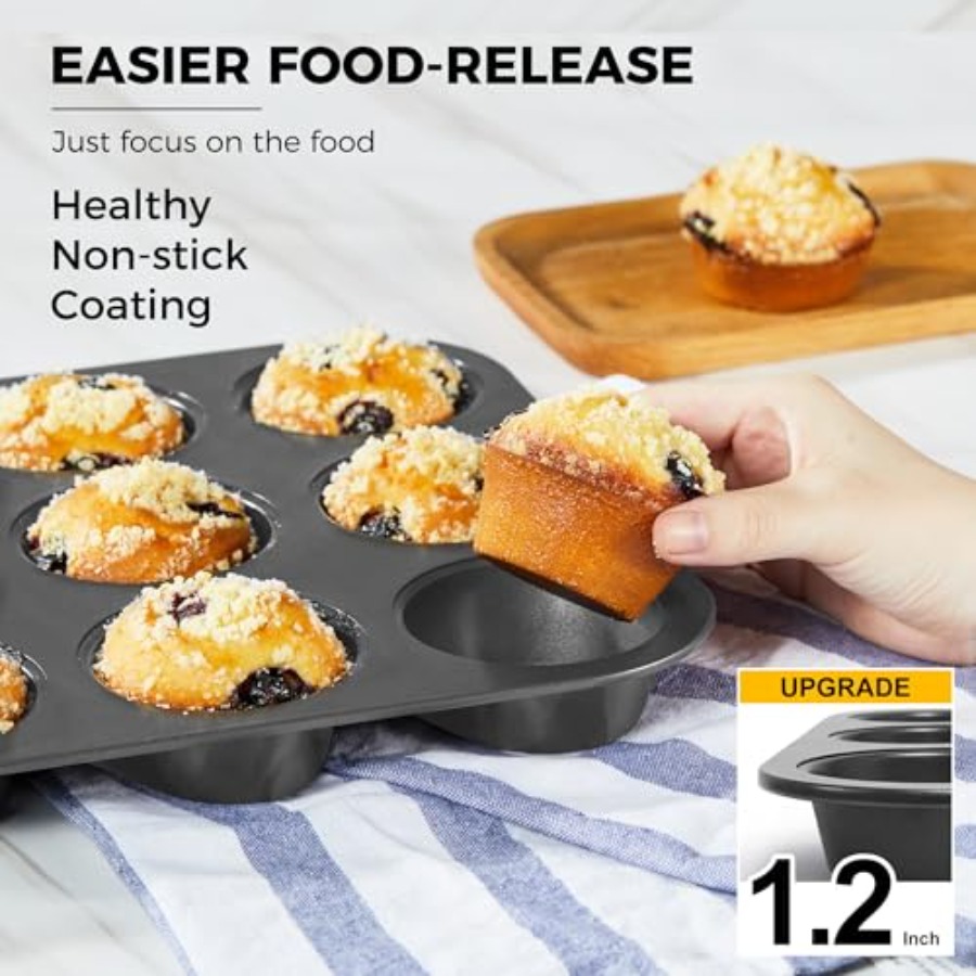 マフィンパン、ノンスティックカップケーキ型12個入り、2パッ - Muffin Tin Nonstick のレビューと価格