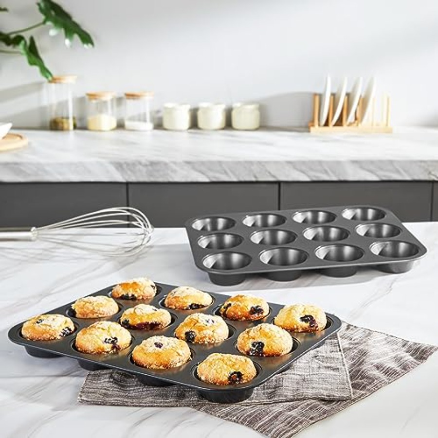 マフィンパン、ノンスティックカップケーキ型12個入り、2パッ - Muffin Tin Nonstick のレビューと価格