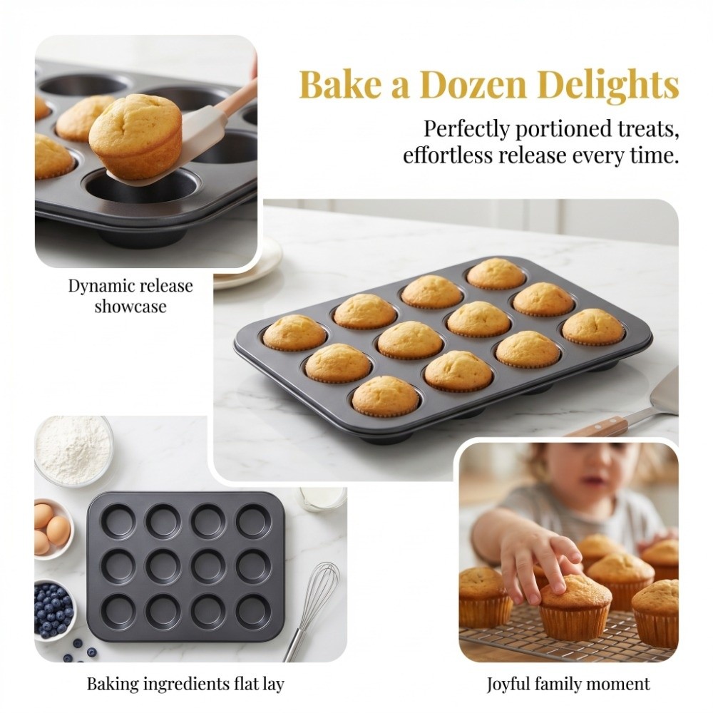 炭素鋼製ミニマフィンパン、ノンスティックコーティング、12カ - Muffin Tin Nonstick のレビューと価格