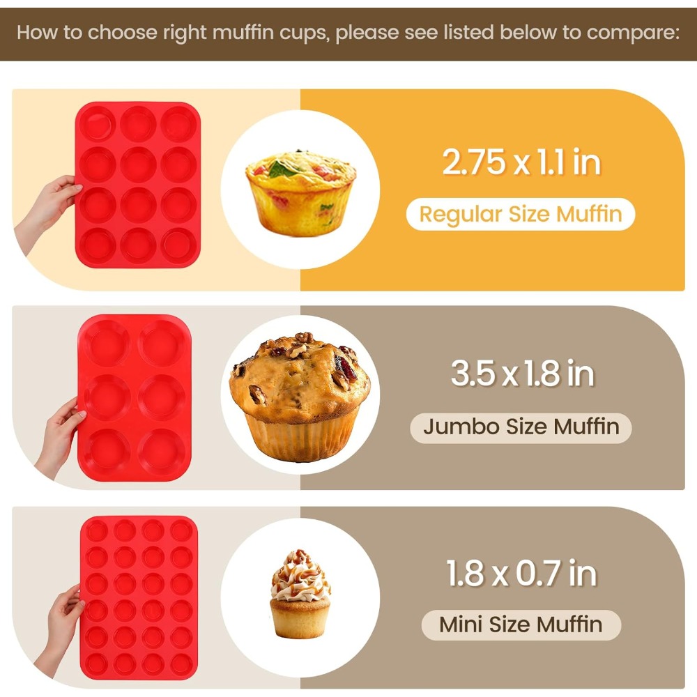 12カップシリコンマフィンパン、ノンスティックカップケーキ型 - Muffin Tin Nonstick のレビューと価格