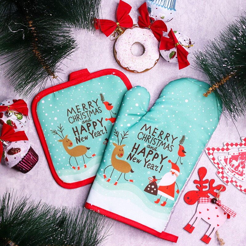 2ピース/セットクリスマスオーブンミットとポットホルダーセッ - Kitchen Baking Gloves のレビューと価格