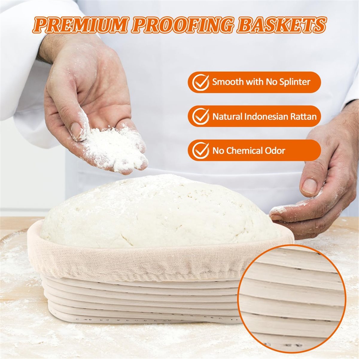楕円形のバヌトン発酵かごセット、リネンライナー付き籐製サワー - Proofing Basket Banneton のレビューと価格