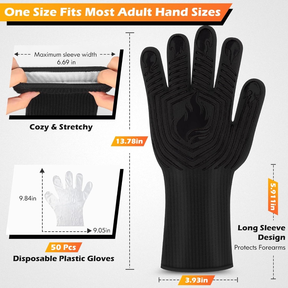 バーベキューグローブ、1472 ° F耐熱手袋、防火ミット、 - Kitchen Baking Gloves のレビューと価格